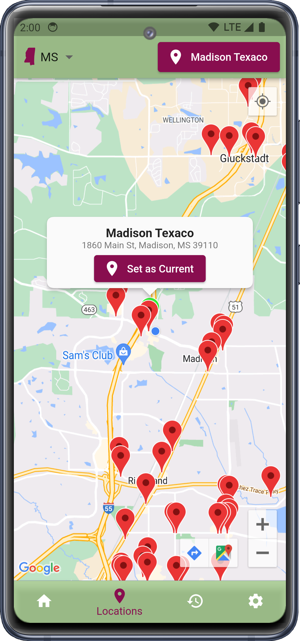 Locations screen of the Pick-A-Ticket mobile app.